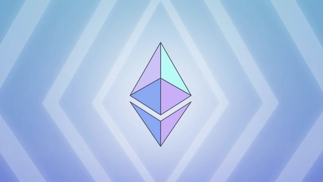 Ethereum diamond logo on layered gradient background, used to illustrate the 2014 Ethereum crowdsale section