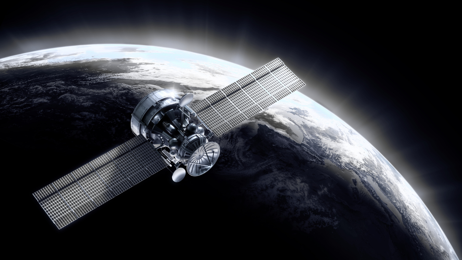 High-resolution image of a commercial satellite orbiting Earth in space, representing the growing space infrastructure and satellite economy.