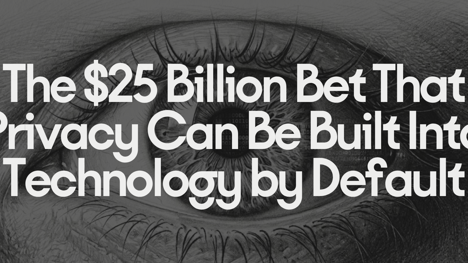 Hyper detailed pencil sketch illustration of a human eye with binary code reflected in the iris used as the banner image for the Arcanum Ventures article on privacy enhancing technology